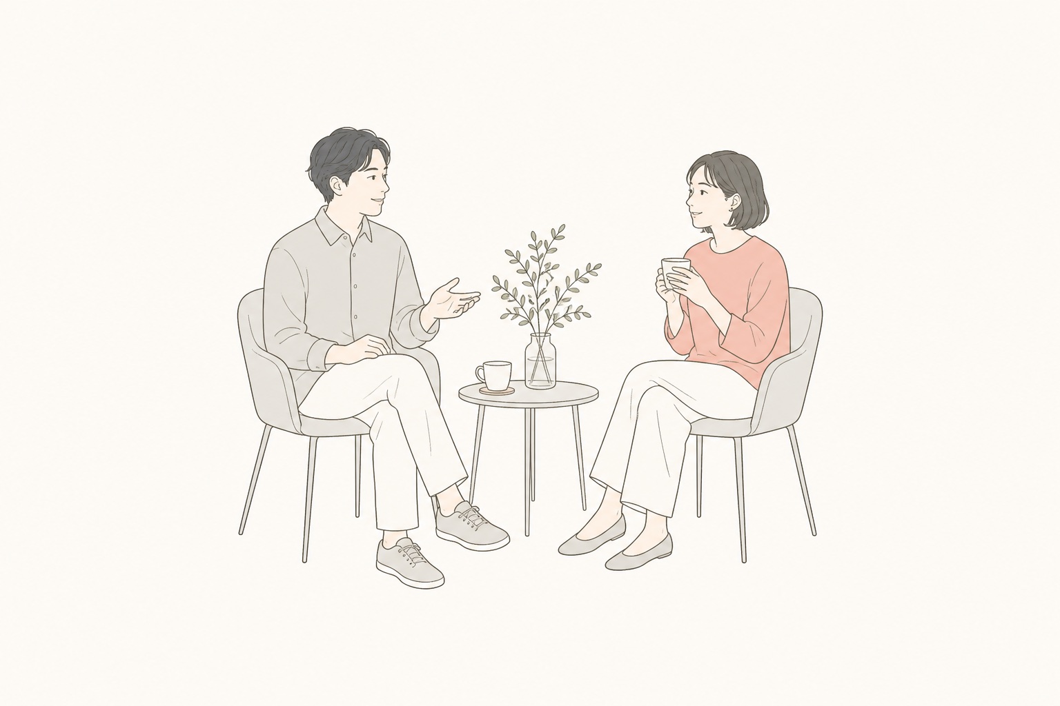 自然に会話する二人の線画